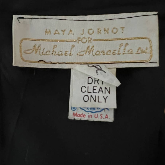 Maya Jornot For Michael Marcella Black Dress Embroider Design 3/4 Sleeve 8 VTG - Picture 13 of 16
